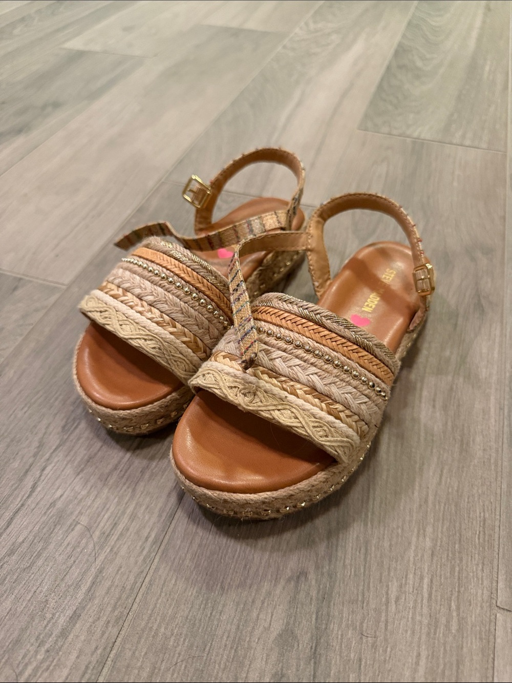 Steve Madden Girls Tan Braided Sandals Size 2